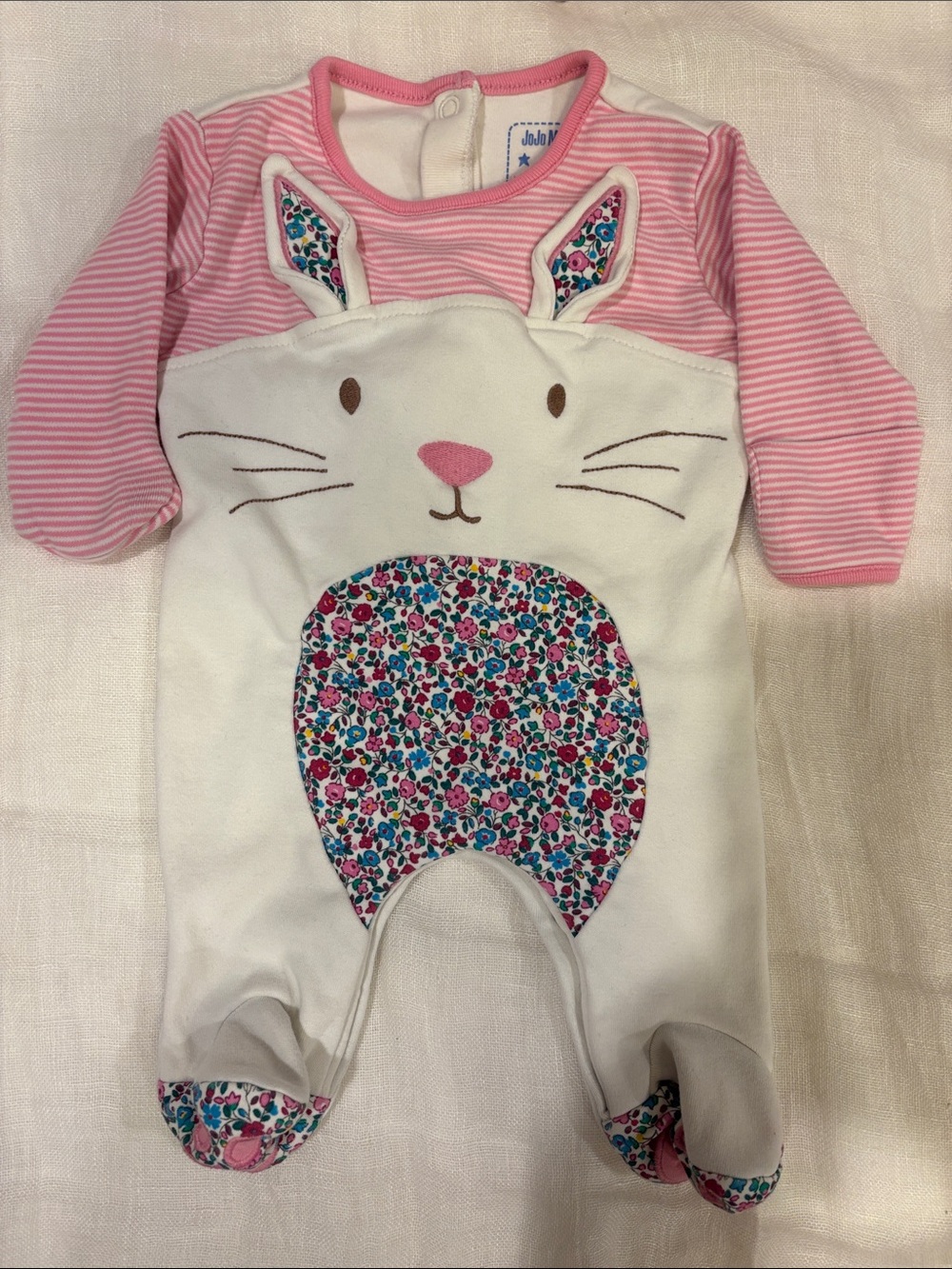 JoJo Maman Bebe Pink and White Bunny Footed One-Piece